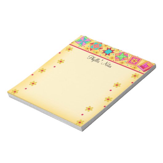 Bloc-note Jaune Patchwork Quilt Block Art (Tourné)
