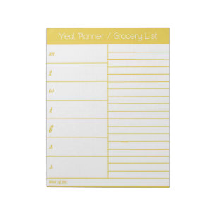 Bloc-note Jaune Planificateur de repas hebdomadaire - Liste