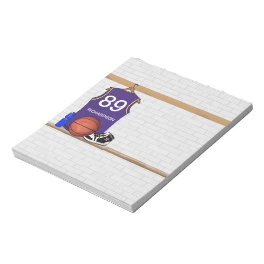 Bloc-note Jersey de basket-ball personnalisé violet et or (Tourné)