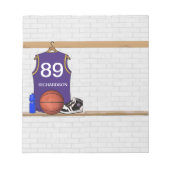 Bloc-note Jersey de basket-ball personnalisé violet et or (Devant)