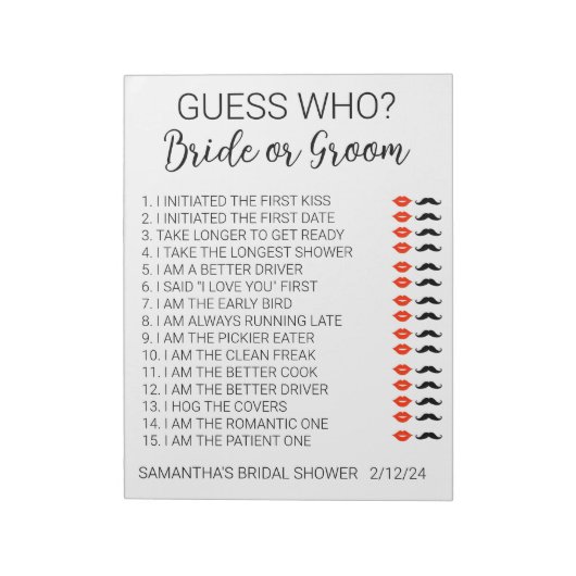 Bloc-note Jeu de Baby Shower Devine Qui (Tourné)