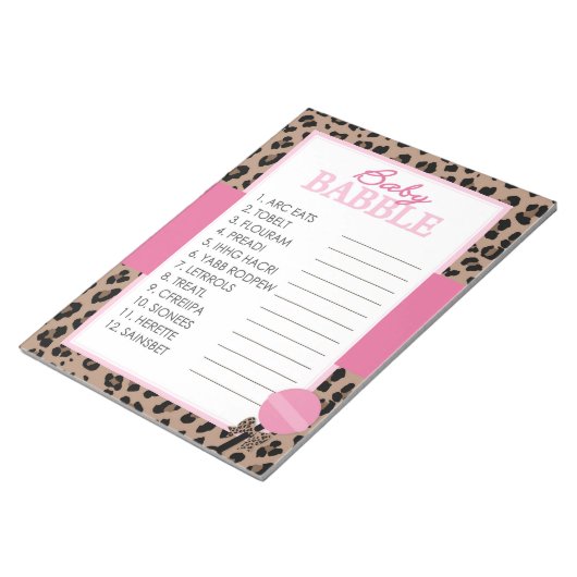 Bloc-note Jeu de Baby shower Leopard et Pink Word (Incliné)