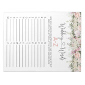 Bloc-note Jeu de Baby Shower - Mots de Mariage A-Z (Devant)