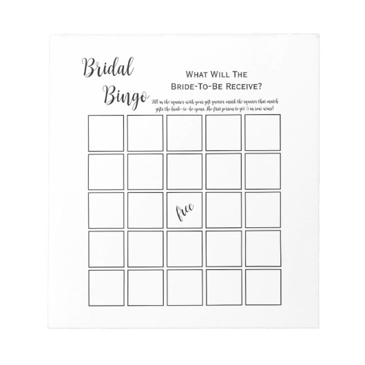 Bloc-note Jeu de Bingo pour une fête de douche de mariée min (Devant)