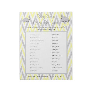 Bloc-note Jeu de bonbon Baby shower jaune et gris éléphant