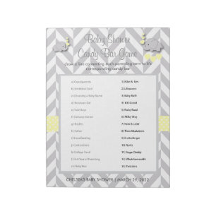 Bloc-note Jeu de bonbon Baby shower jaune et gris éléphant