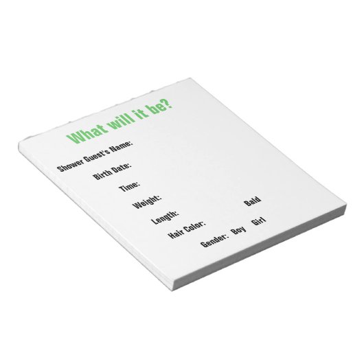 Bloc-note Jeu de devination baby shower (Incliné)