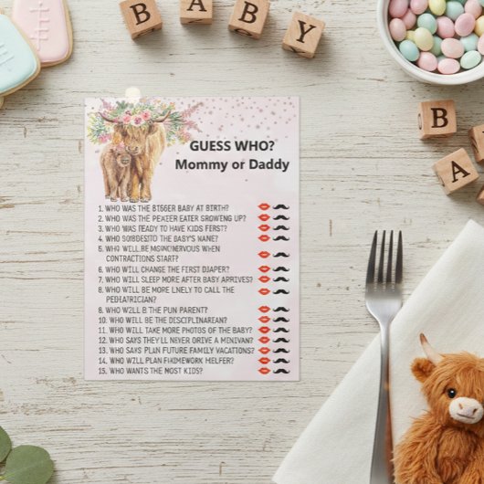 Bloc-note Jeu de devinette Baby Shower Vache Highland