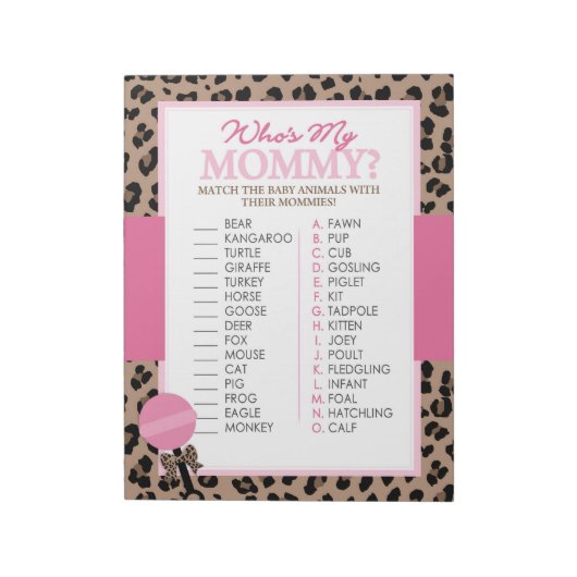 Bloc-note Jeu de douche animale Leopard et rose Baby (Tourné)