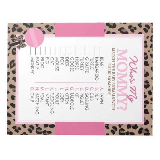 Bloc-note Jeu de douche animale Leopard et rose Baby (Devant)