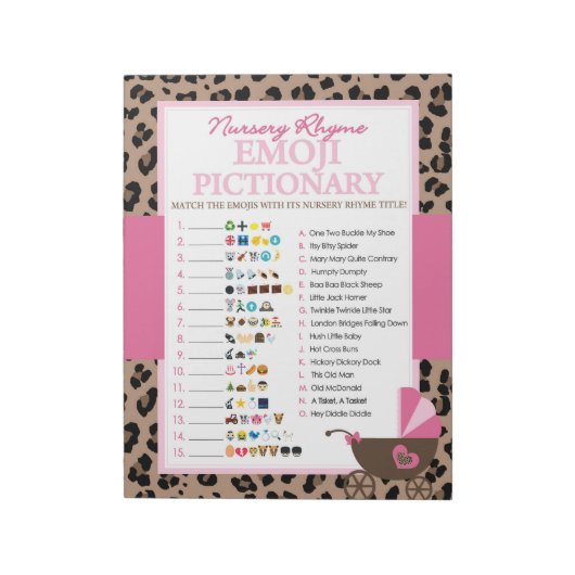 Bloc-note Jeu de douche Leopard et rose Emoji Nursery Rhyme (Tourné)