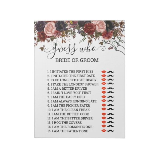 Bloc-note Jeu de la Fête de Mariage Devine Qui Halloween (Tourné)