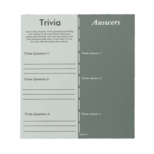 Bloc-note Jeu de partie Trivia - Question et réponse personn (Devant)