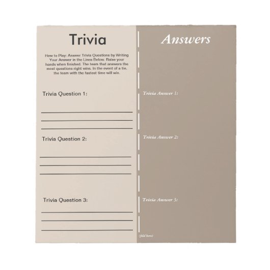 Bloc-note Jeu de partie Trivia - Question et réponse personn (Devant)