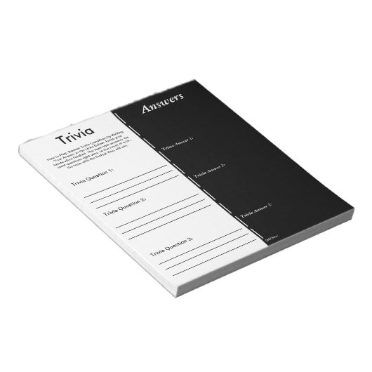 Bloc-note Jeu de partie Trivia - Question et réponse personn (Incliné)