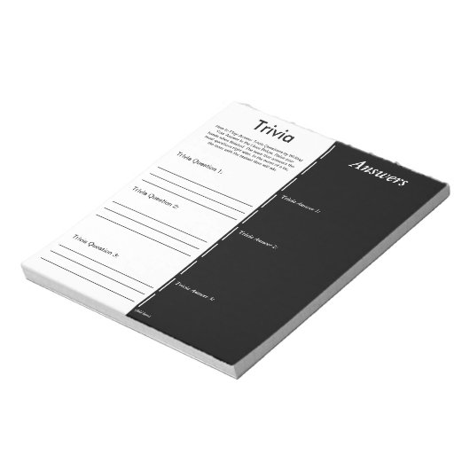 Bloc-note Jeu de partie Trivia - Question et réponse personn (Tourné)