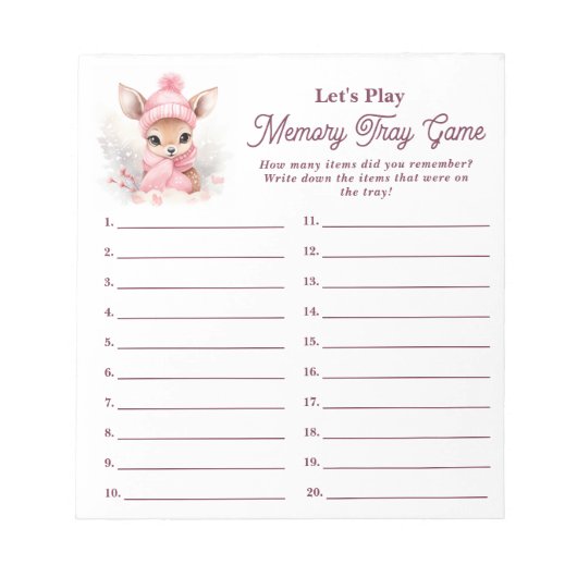 Bloc-note Jeu de plateau de souvenir Baby Shower Fille Cerf (Devant)