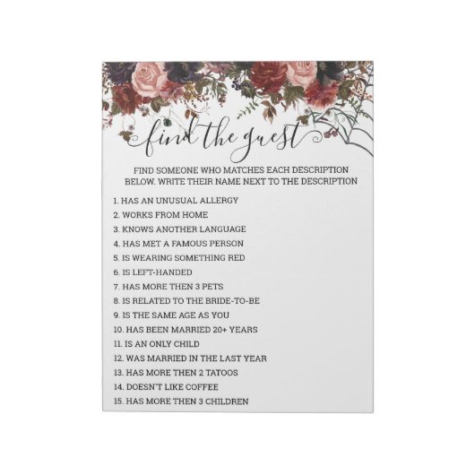 Bloc-note Jeu floral de baby shower d'automne Halloween (Tourné)