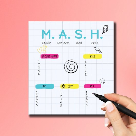 Bloc-note Jeu MASH, Souvenir de Fête des Années 90