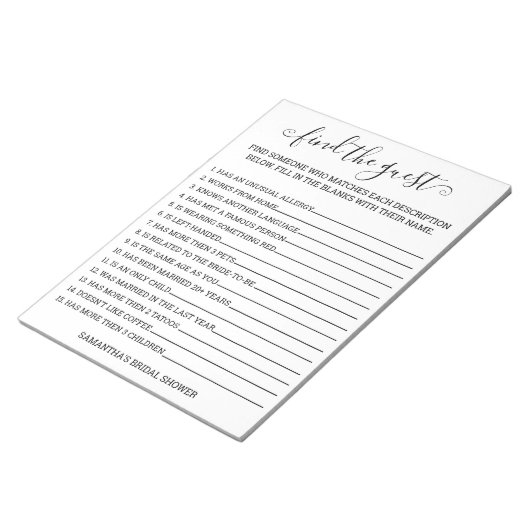 Bloc-note Jeux de douche de mariée Trouvez l'invité (Incliné)