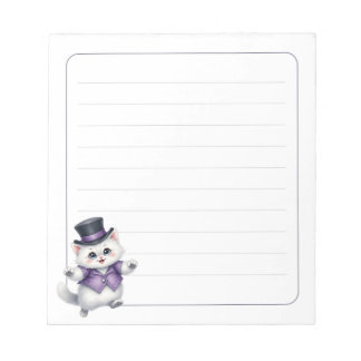 Bloc-note Joli Chat Blanc Chapeau Haut Fantaisiste Ligné