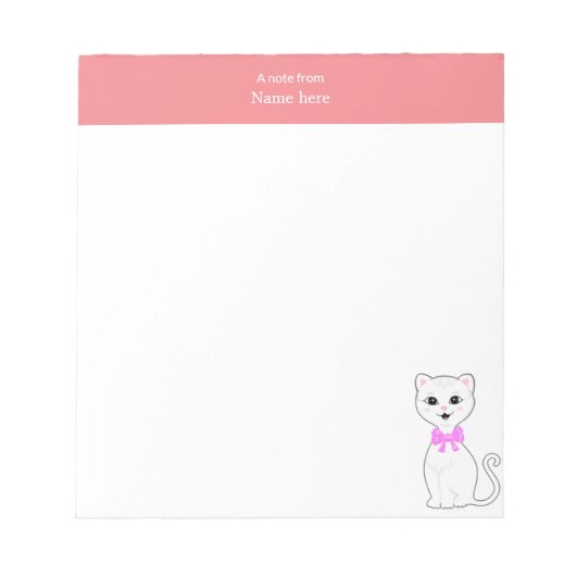 Bloc-note Joli Chat Blanc & En-tête Rose Simple (Devant)