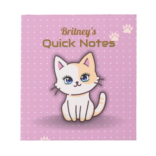 Bloc-note Joli Chat Rose Personnalisé Nom (Devant)
