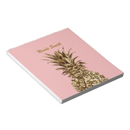 Bloc-note Joli élégant or girly & ananas rose pastel (Incliné)