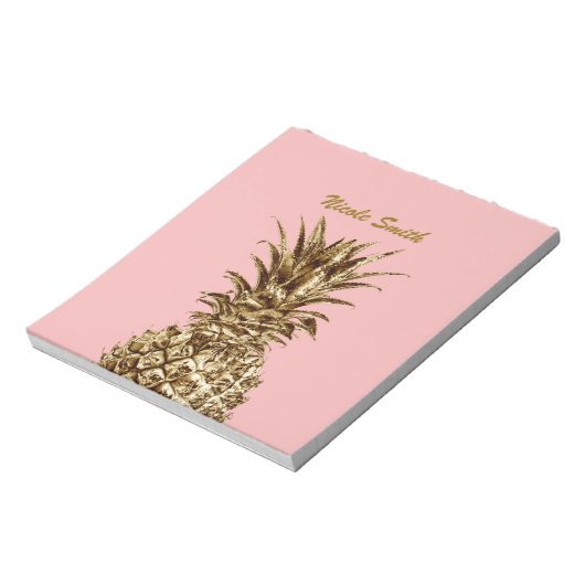 Bloc-note Joli élégant or girly & ananas rose pastel (Tourné)