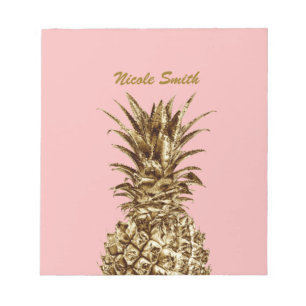 Bloc-note Joli élégant or girly & ananas rose pastel