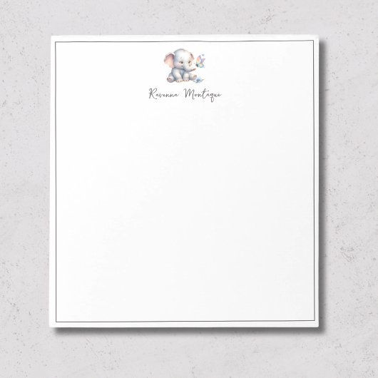 Bloc-note Joli éléphant bébé papillon pastel Nom Nurserie