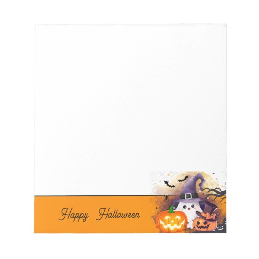 Bloc-note Joli fantôme d'Halloween avec chapeau de sorcière (Devant)