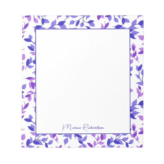 Bloc-note Joli Floraux violets Script moderne Personnalisé (Devant)
