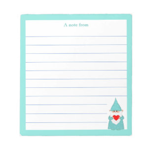 Bloc-note Joli gnome avec cadre turquoise bordé