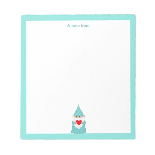Bloc-note Joli gnome avec cadre turquoise simple (Devant)