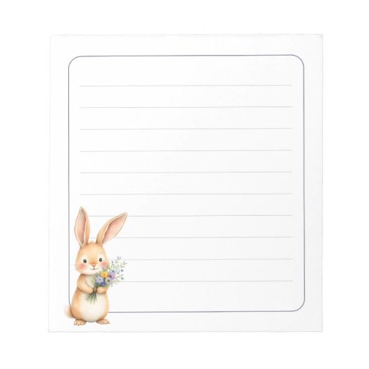 Bloc-note Joli lapin avec fleurs ligné 5,5 x 6 (Devant)