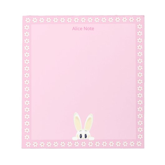 Bloc-note Joli lapin blanc et fleurs blanches sur simple (Devant)