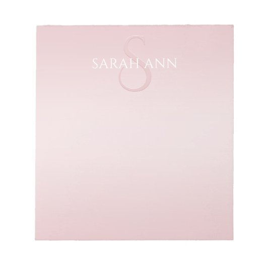 Bloc-note Joli monogramme et nom ombré rose blush (Devant)
