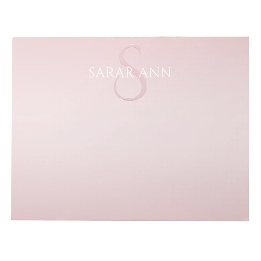Bloc-note Joli monogramme et nom ombré rose blush (Devant)