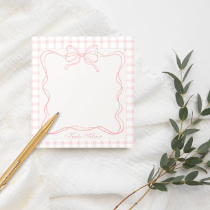 Bloc-note Joli Nœud Coquette Rose Gingham Nom Personnalisé
