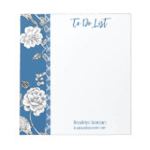 Bloc-note Joli Nom Inscrit Blue Floral Toile (Devant)