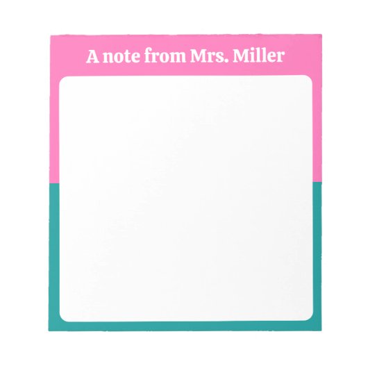 Bloc-note Joli Nom Personnalisé Simple Moderne Rose & Vert (Devant)