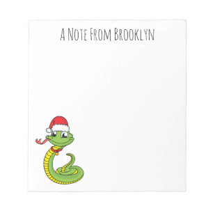 Bloc-note Joli serpent vert avec un chapeau de père Noël en