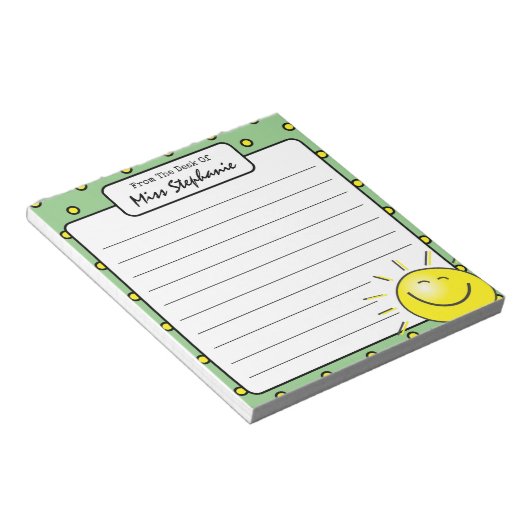 Bloc-note Joli Soleil Vert Sourire Visage de l'enseignant (Incliné)
