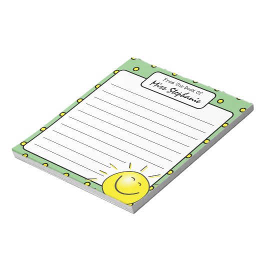 Bloc-note Joli Soleil Vert Sourire Visage de l'enseignant (Tourné)