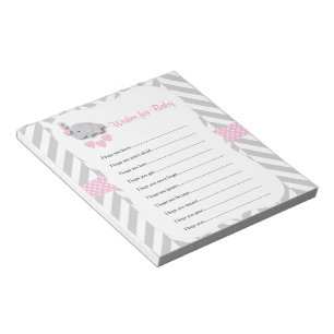 Bloc-note Joli souhait éléphant rose et gris pour bébé
