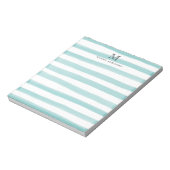 Bloc-note Joli Turquoise Vert Aquarelle Rayures Monogramme (Tourné)