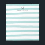 Bloc-note Joli Turquoise Vert Aquarelle Rayures Monogramme<br><div class="desc">Le design comprend une initiale et un nom monogramme personnalisés dans une police typographique simple et moderne avec une bande de brosse vert clair turquoise mignon, moderne et élégant.</div>