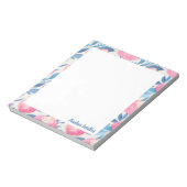 Bloc-note Jolie aquarelle motif floral rose Nom bleu (Tourné)