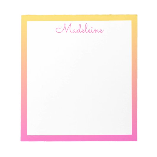Bloc-note Jolie bordure dégradée jaune et rose pastel (Devant)